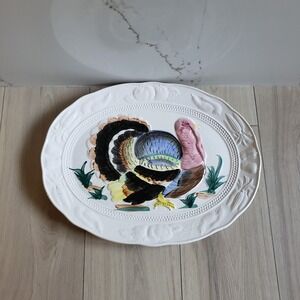 Trimont Ware Turkey Platter Majolica Thanksgiving Serving Plate Made in Japan